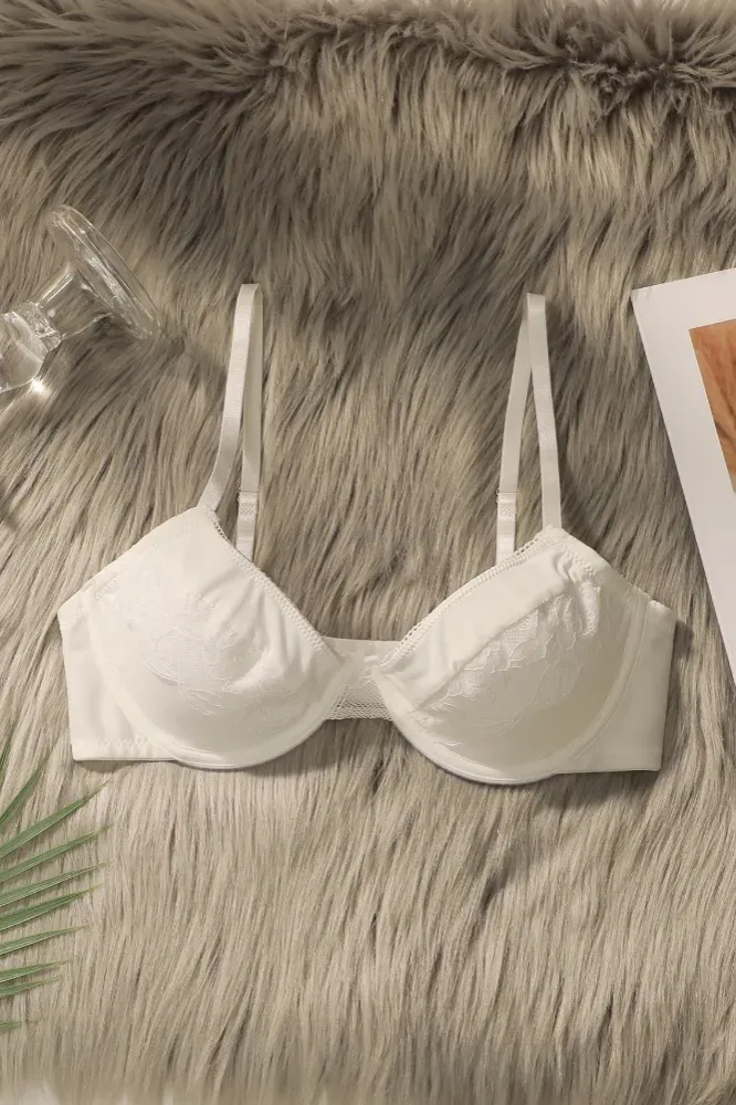 White Solid V-Neck Bra - Image 1