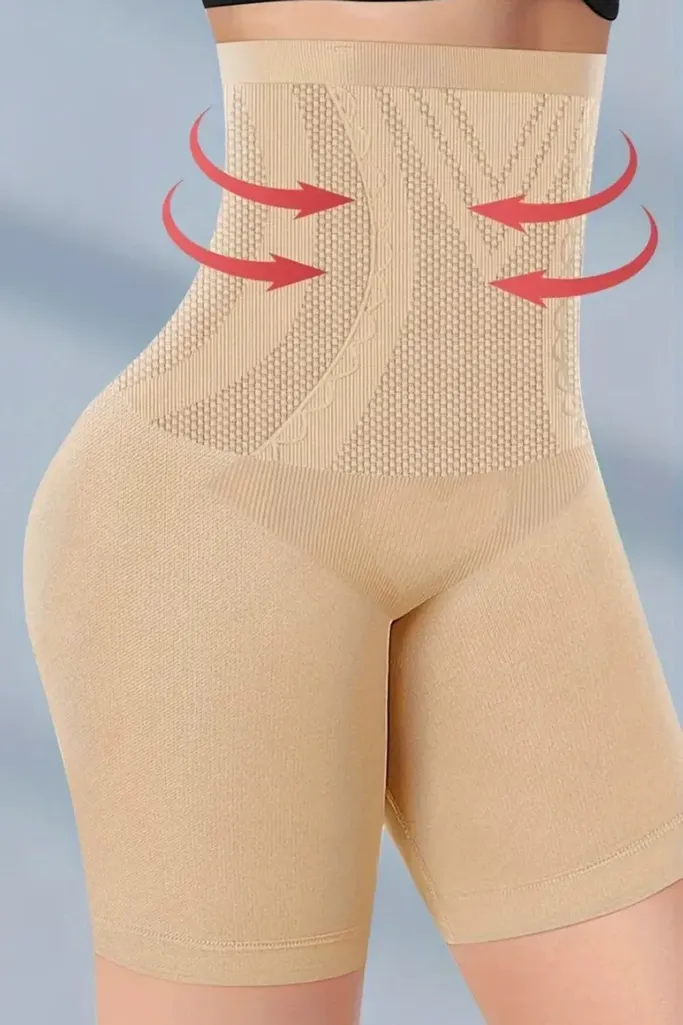 Beige Solid Shapewear Shorts - Image 1