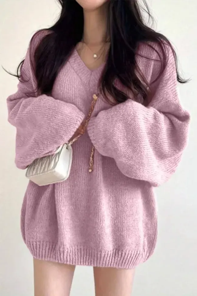 Light Pink Oversized V-Neck Sweater NEWME