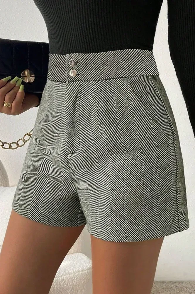 Grey High-Rise Formal Shorts - Image 1