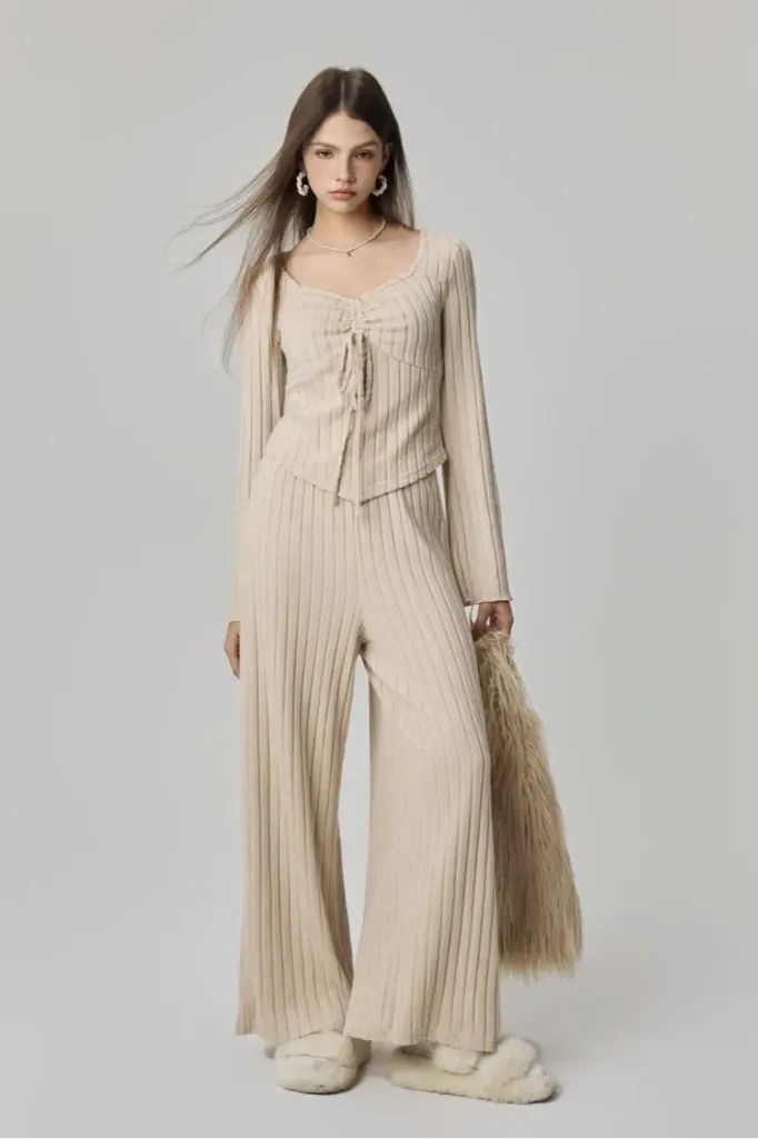 Beige Ruched Tie-Ups Co-Ord Set - Image 1