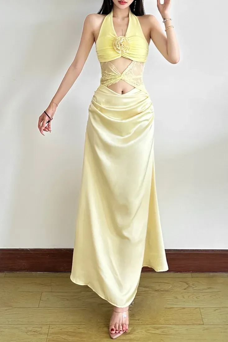 Yellow Cut-Out Halter Maxi Dress