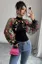 Black Floral Fitted High Neck Top