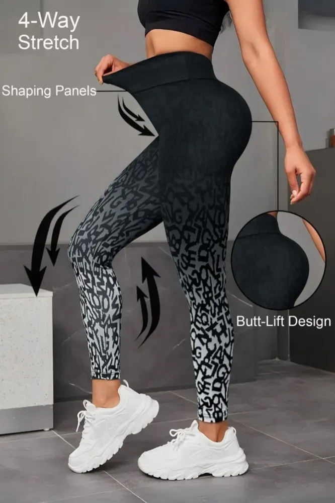 Black High Rise Typography Leggings - Image 1