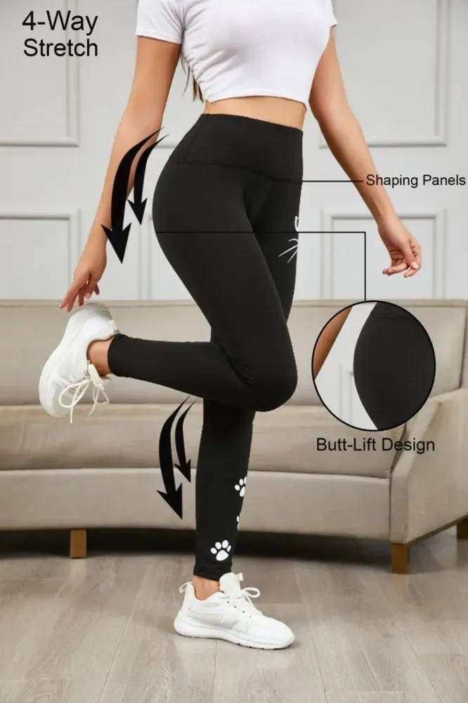 Black High Rise Graphic Print Leggings - NEWME