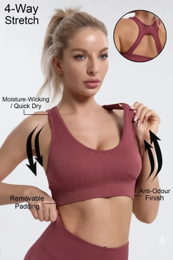 Wine Solid Scoop Neck Sports Bra - Image 1