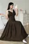 Brown Solid High Rise A-Line Maxi Skirt