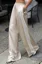 Beige Mid Rise Lace Insert Pants
