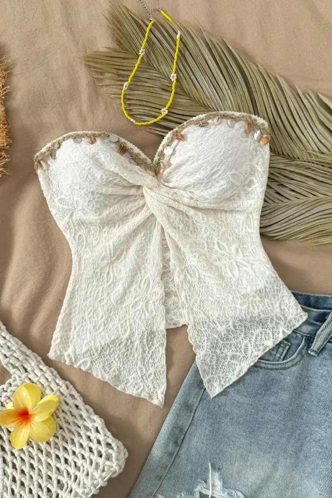 White Sweetheart Lace Tube Top - Image 1