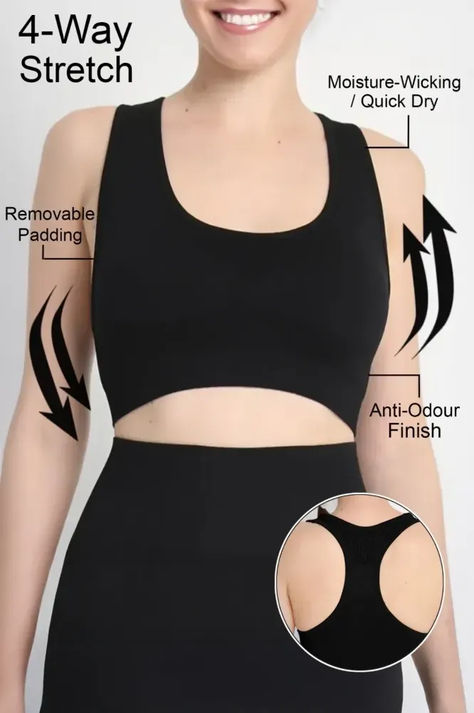 Black Scoop Neck Sports Bra - Image 1