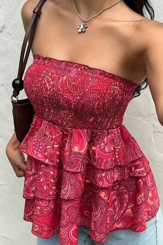 Red Paisley Tube Neck Top - Image 1