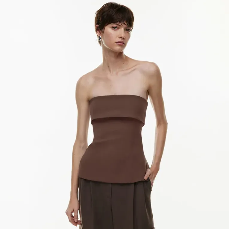 Brown Solid Tube Neck Top - Image 1