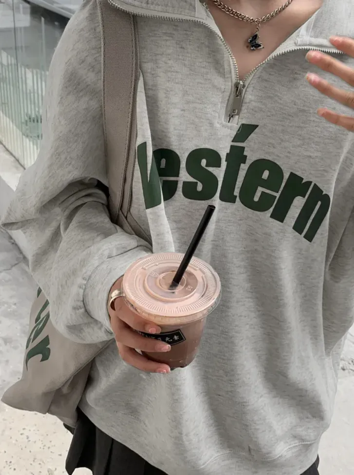 Light Grey Oversized Typography Sweatshirt - Image 1