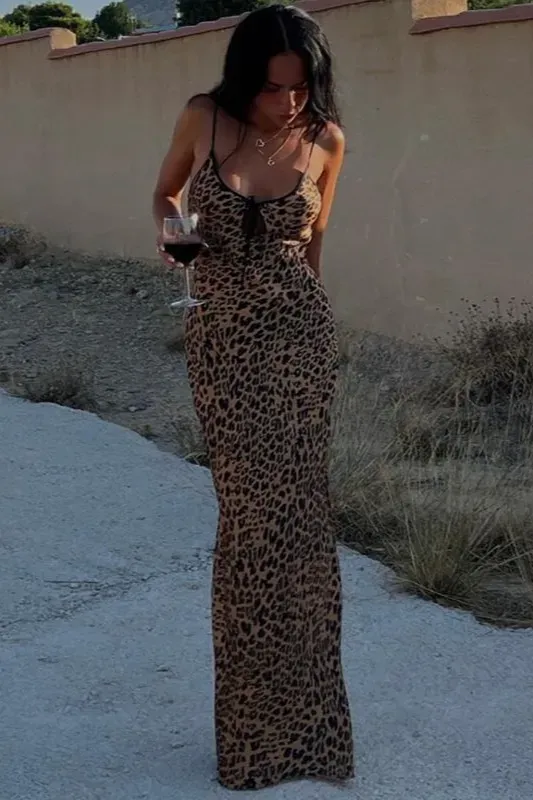 Black Leopard Print Maxi Dress