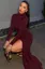 Wine Ruched High Neck Maxi Dress