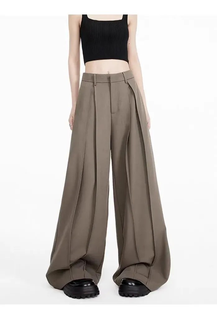 Light Brown High Rise Pleated Pants - Image 1