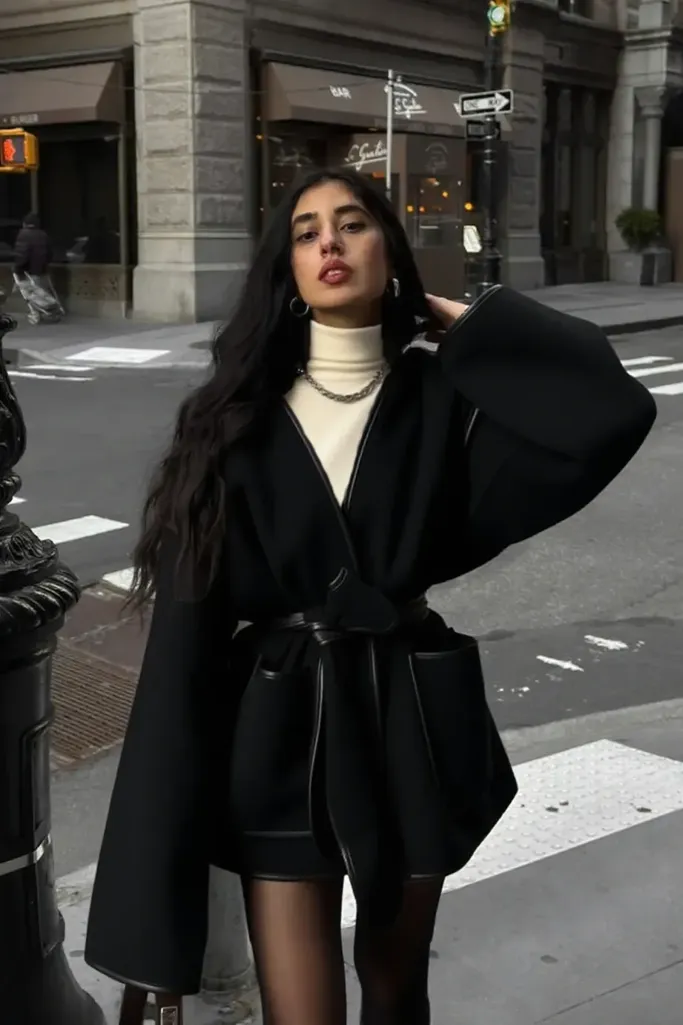 Black Oversized Wrap Coat - Image 1
