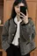 Black Herringbone Print Buttoned Jacket