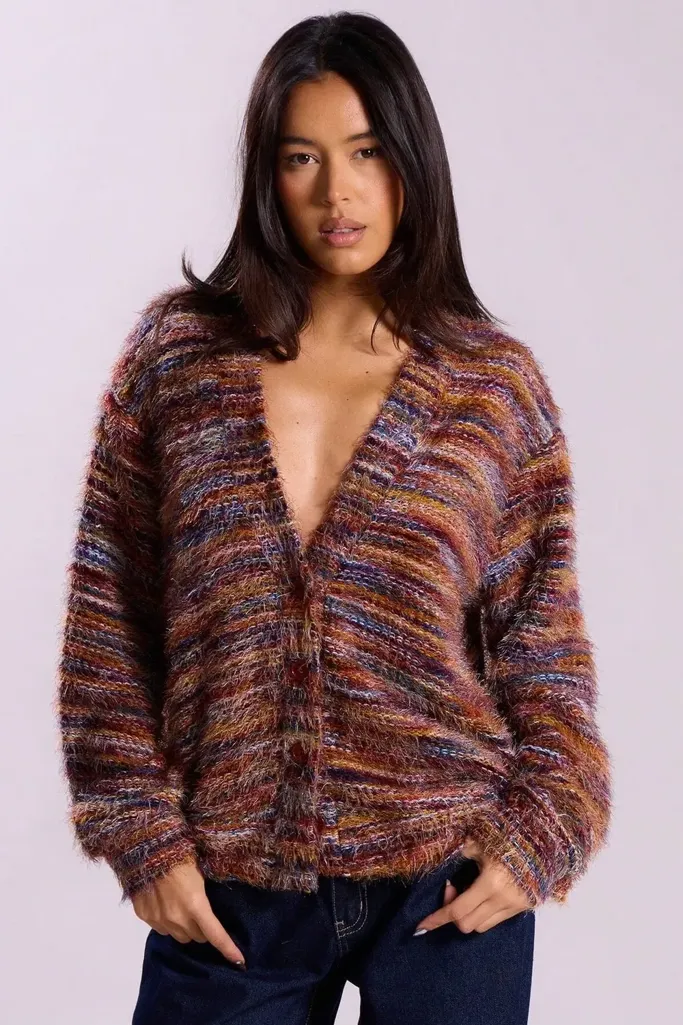 Multi-Color Striped Button Down Cardigan - Image 1