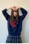 Dark Blue Fruit Print Crew Neck Sweater