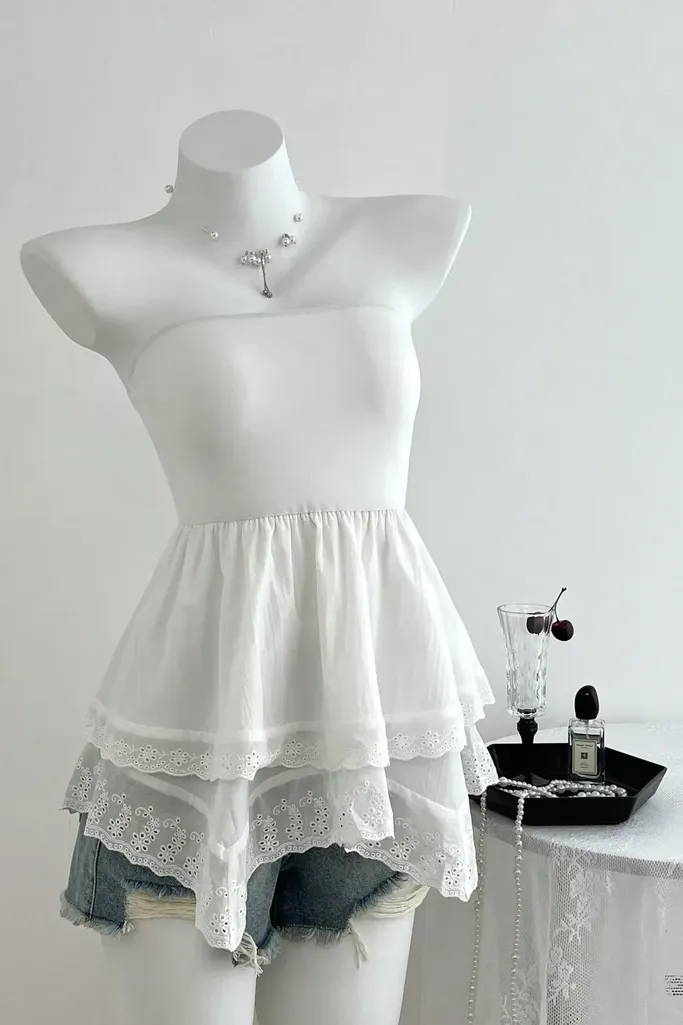 White Tiered Tube Neck Top - Image 1