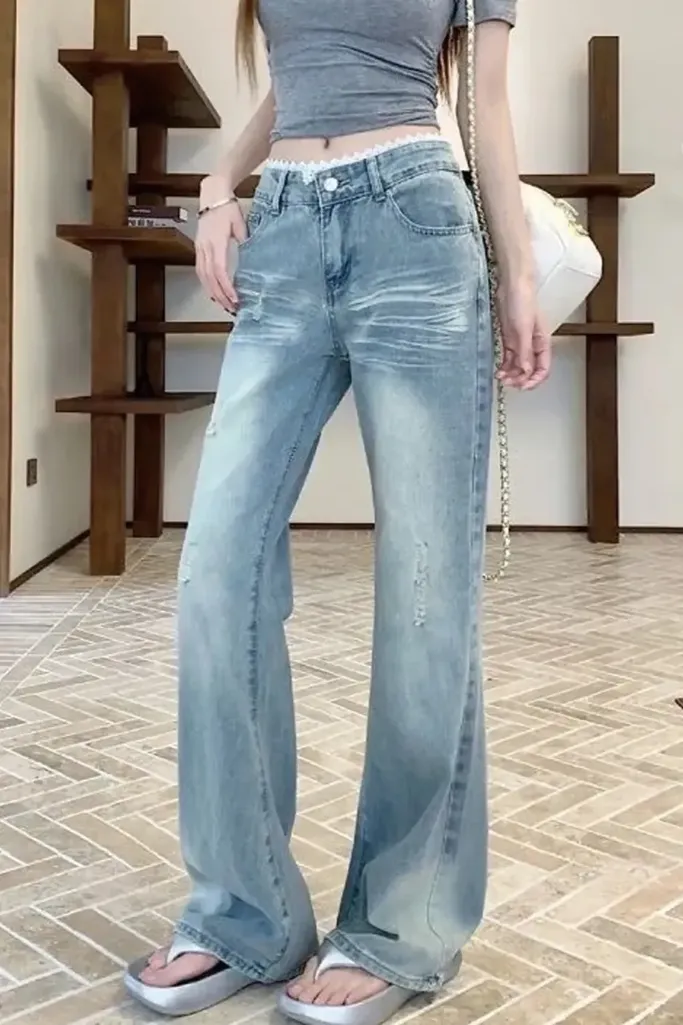 Blue Mid Rise Straight Fit Jeans - Image 1