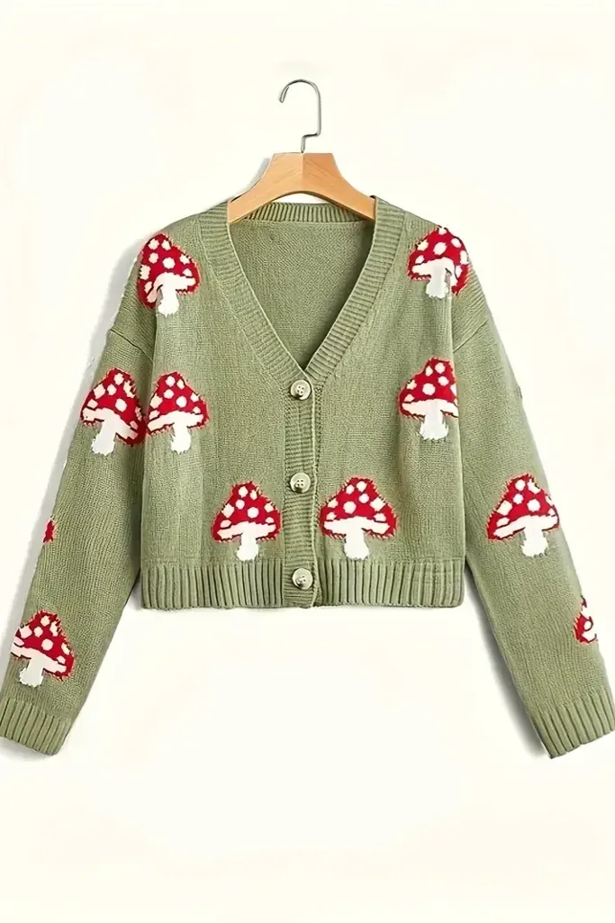 Green Graphic Button Down Cardigan - Image 1