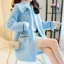 Light Blue Lapel Collar Fur Coat
