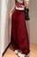 Red Solid Mid Rise Lace Insert Pants