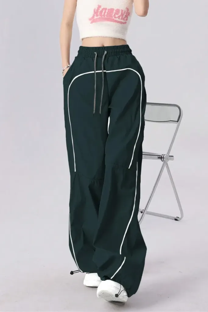 Dark Green Solid Mid Rise Trackpants - Image 1