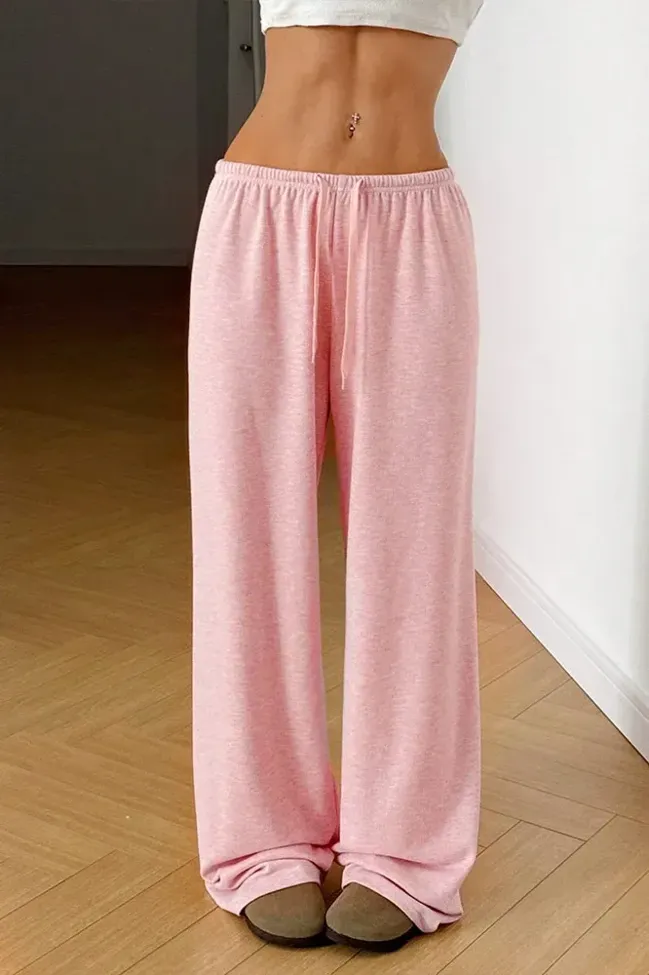 Light Pink Solid Mid Rise Trackpants - NEWME