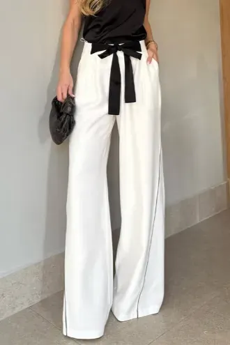 White High Rise Bell Bottom Pants - Image 1