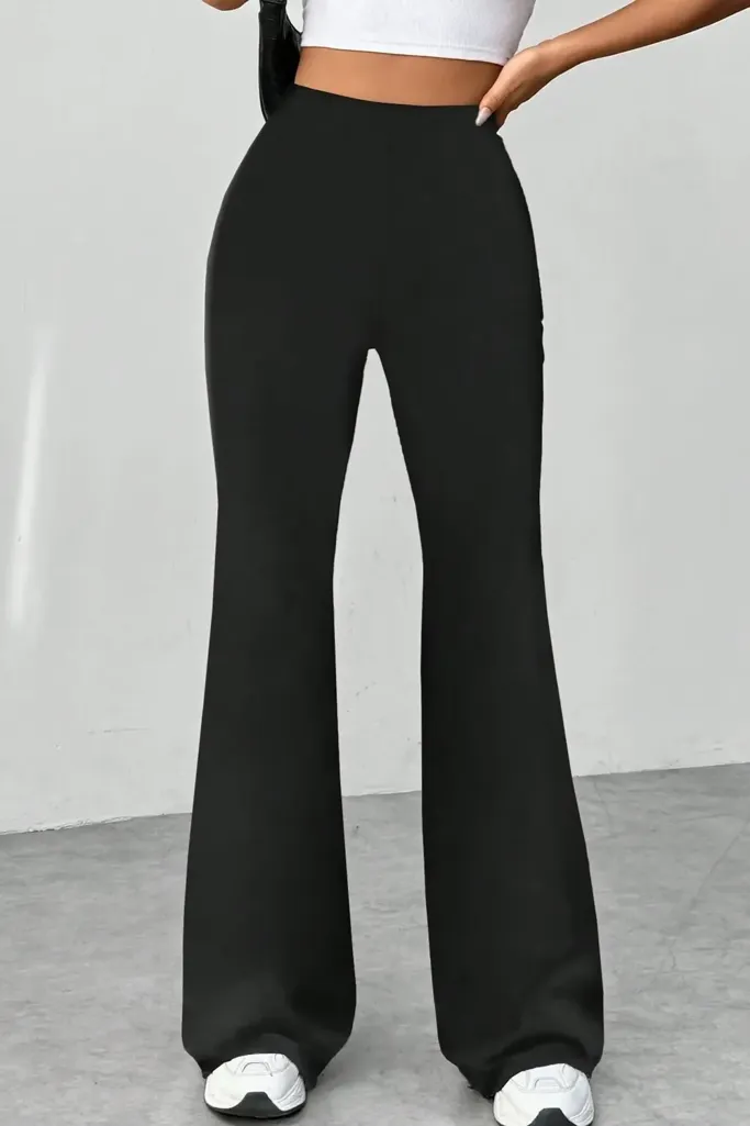 Black Solid High Rise Bootcut Pants - Image 1