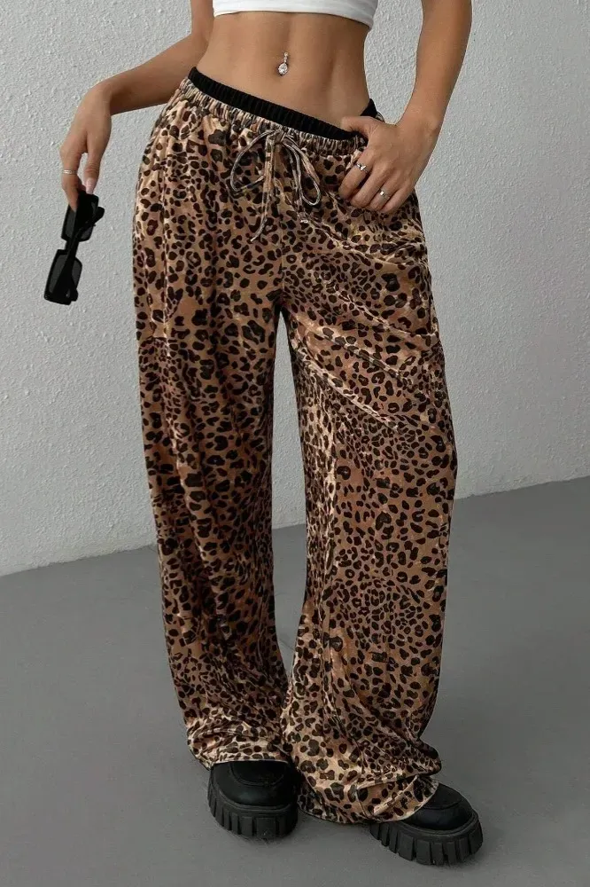 Brown Leopard Print Mid Rise Pants - Image 1