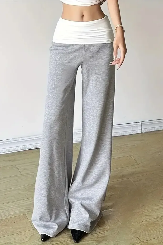 Grey Solid Mid Rise Pants - Image 1