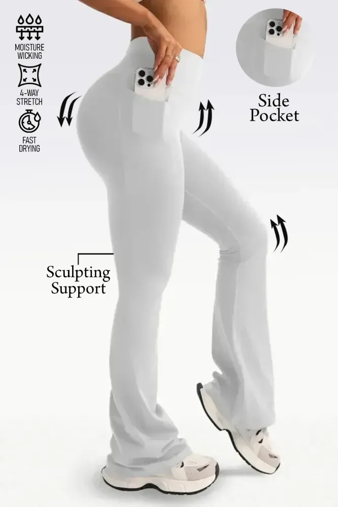 Light Grey High Rise Bootcut Leggings - Image 1