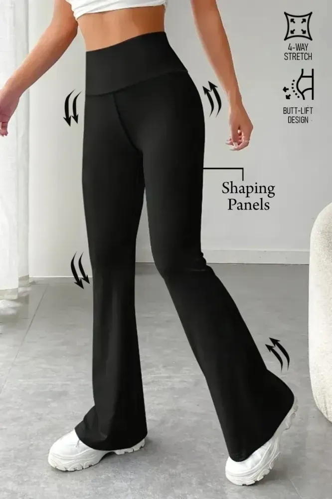 Black Solid High Rise Bootcut Leggings - Image 1