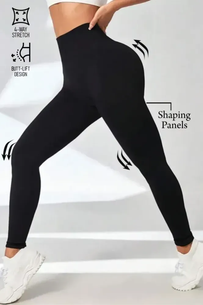 Black Solid High Rise Leggings - Image 1