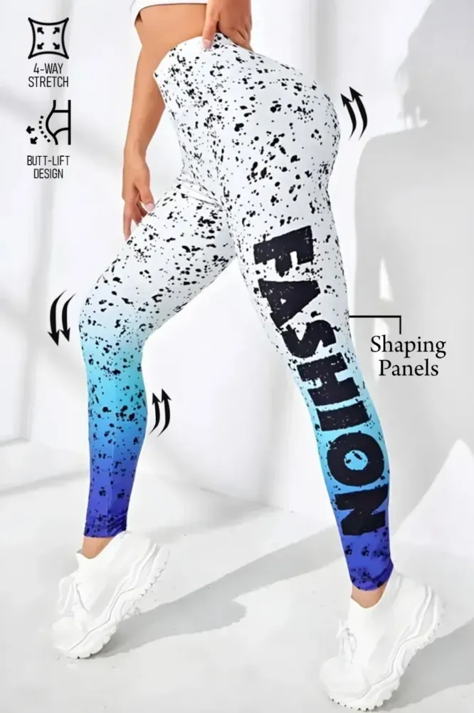 White Abstract Highrise Leggings - Image 1
