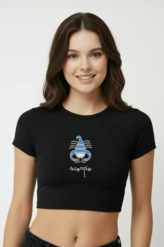 Black Graphic Crew Neck Crop T-Shirt - Image 1