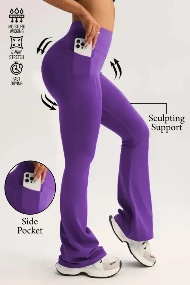 Purple High Rise Bootcut Leggings - Image 1