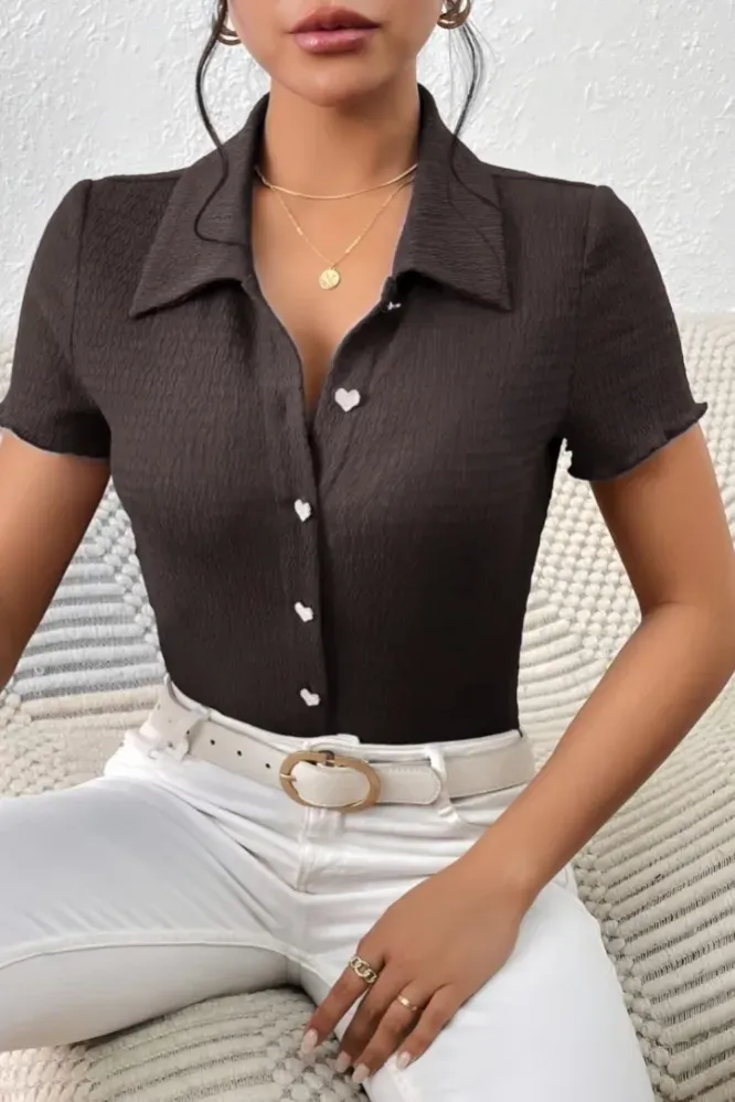 Brown Fitted Button Down Shirt - Image 1