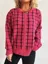Pink Check Crew Neck Zipper Cardigan