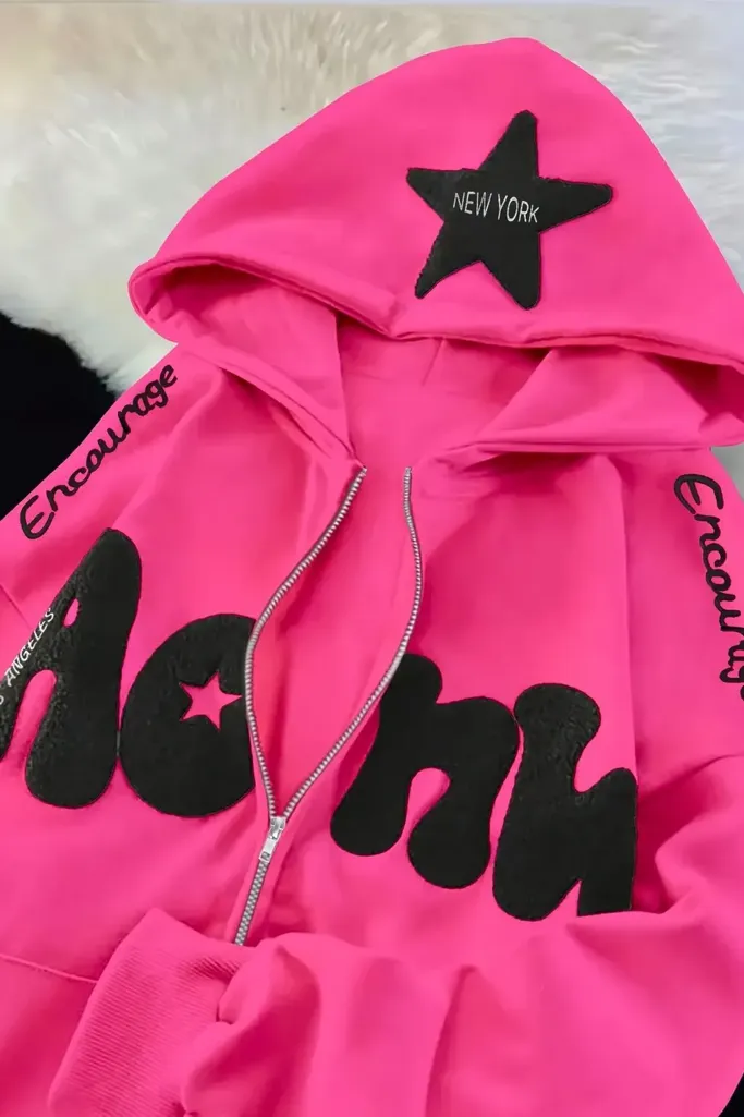 Pink Typography Zipper Sweatshirt - Image 1