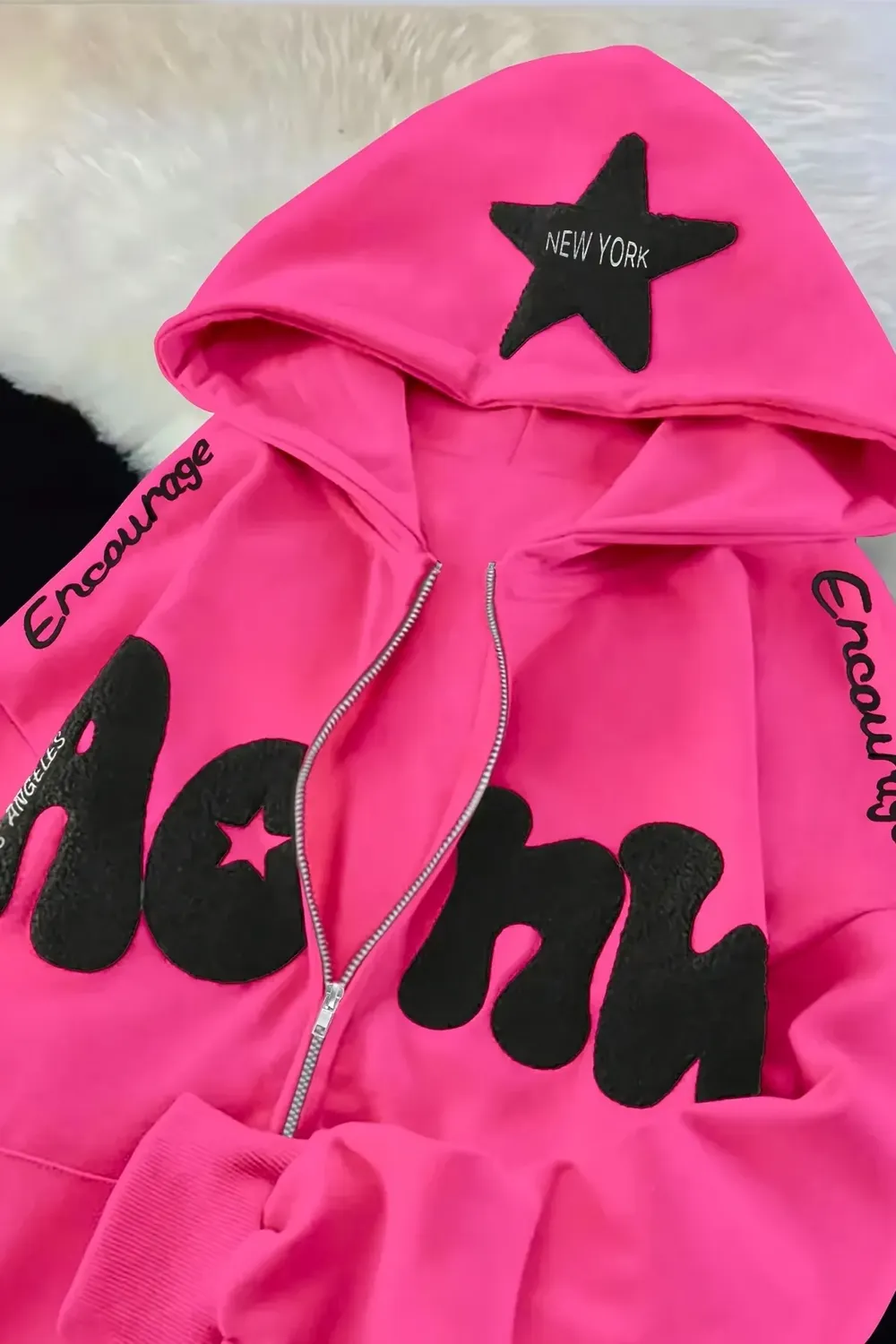 Pink Typography Zipper Sweatshirt