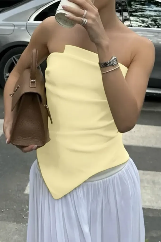 Yellow Solid Draped Stylised Top - Image 1