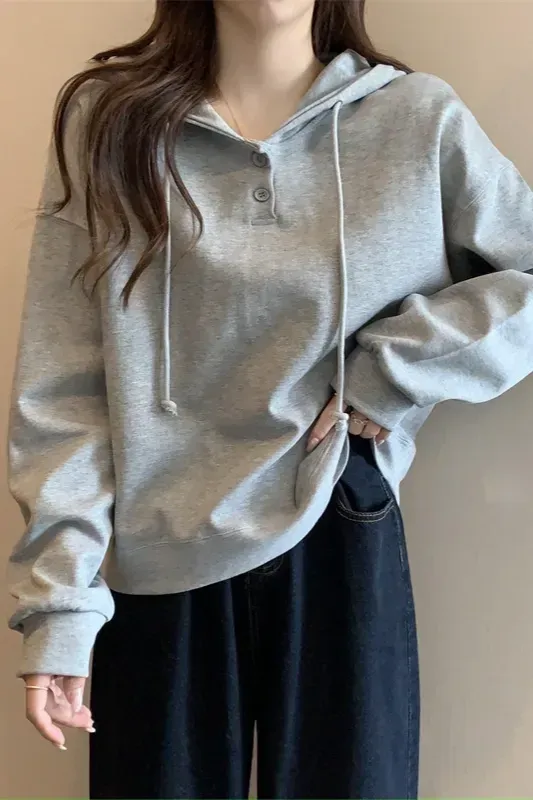 Grey Solid Hooded Sweatshirt - Image 1