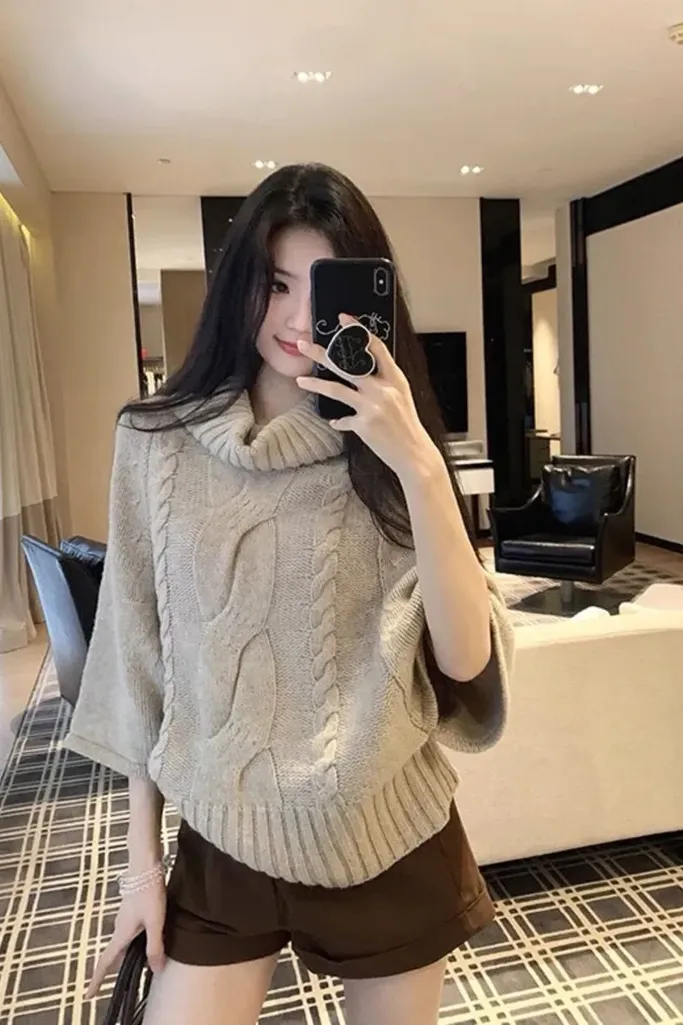 Beige Oversized Turtle Neck Sweater - Image 1