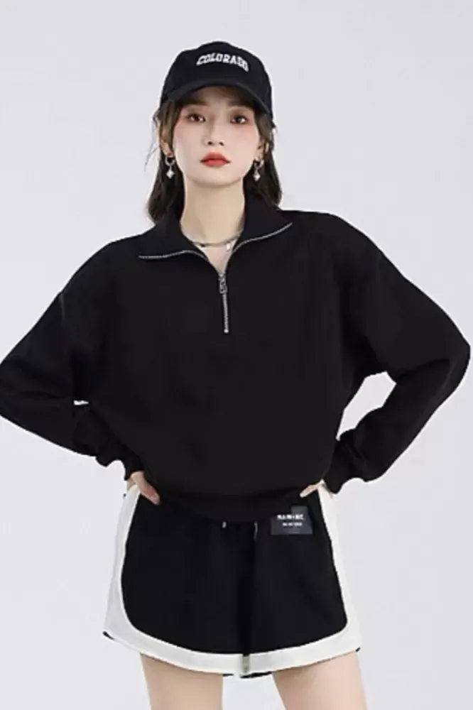 Black Solid Half-Zip Sweatshirt - Image 1