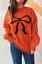 Orange Bow Print Crew Neck Sweater
